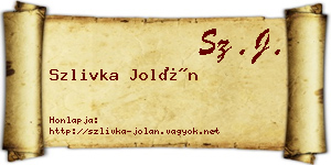 Szlivka Jolán névjegykártya