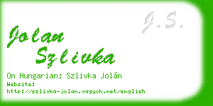 jolan szlivka business card